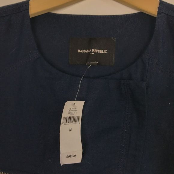 Banana Republic Zip Front Moto Jacket Navy Linen - Picture 2 of 8